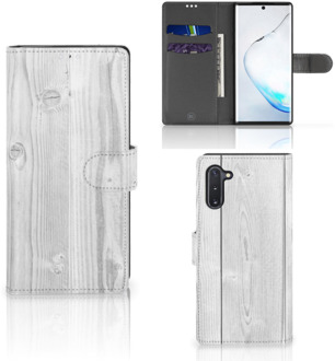 B2Ctelecom Smartphone Hoesje Samsung Note 10 Book Style Case White Wood