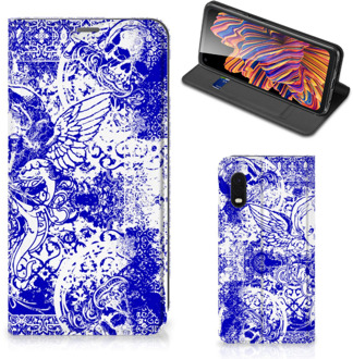 B2Ctelecom Smartphone Hoesje Samsung Xcover Pro Book Style Case Angel Skull Blue