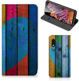 B2Ctelecom Smartphone Hoesje Samsung Xcover Pro Mobiel Bookcase Wood Heart