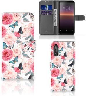 B2Ctelecom Smartphone Hoesje Sony Xperia 10 II Flipcase Cadeautjes voor Moederdag Butterfly Roses