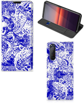 B2Ctelecom Smartphone Hoesje Sony Xperia 5 II Book Style Case Angel Skull Blue