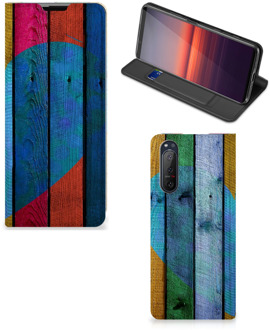 B2Ctelecom Smartphone Hoesje Sony Xperia 5 II Mobiel Bookcase Wood Heart