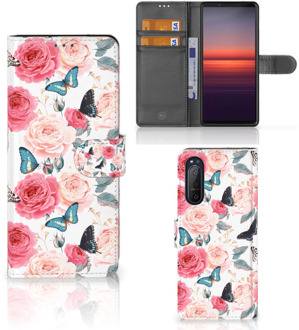 B2Ctelecom Smartphone Hoesje Sony Xperia 5II Flipcase Cadeautjes voor Moederdag Butterfly Roses