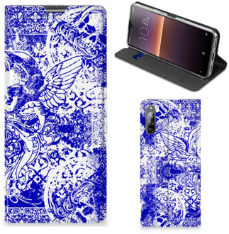 B2Ctelecom Smartphone Hoesje Sony Xperia L4 Book Style Case Angel Skull Blue