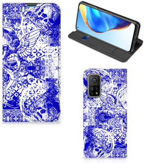 B2Ctelecom Smartphone Hoesje Xiaomi Mi 10T | 10T Pro Book Style Case Angel Skull Blue