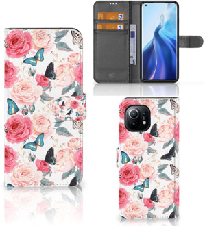 B2Ctelecom Smartphone Hoesje Xiaomi Mi 11 Flipcase Cadeautjes voor Moederdag Butterfly Roses