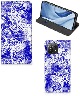 B2Ctelecom Smartphone Hoesje Xiaomi Mi 11 Lite Book Style Case Angel Skull Blue