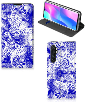 B2Ctelecom Smartphone Hoesje Xiaomi Mi Note 10 Lite Book Style Case Angel Skull Blue