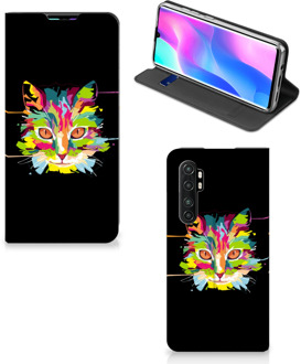 B2Ctelecom Smartphone Hoesje Xiaomi Mi Note 10 Lite Wallet Case Leuke Verjaardagscadeaus Cat Color