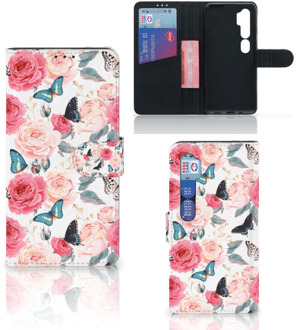 B2Ctelecom Smartphone Hoesje Xiaomi Mi Note 10 Pro Flipcase Cadeautjes voor Moederdag Butterfly Roses