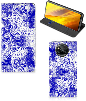 B2Ctelecom Smartphone Hoesje Xiaomi Poco X3 Book Style Case Angel Skull Blue