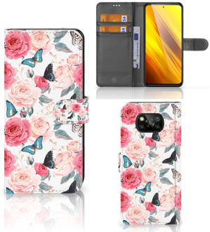 B2Ctelecom Smartphone Hoesje Xiaomi Poco X3 Flipcase Cadeautjes voor Moederdag Butterfly Roses