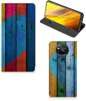 B2Ctelecom Smartphone Hoesje Xiaomi Poco X3 Mobiel Bookcase Wood Heart