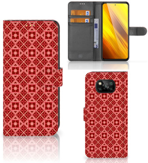 B2Ctelecom Smartphone Hoesje Xiaomi Poco X3 Wallet Book Case Batik Red