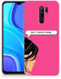 B2Ctelecom Smartphone hoesje Xiaomi Redmi 9 Back Case Siliconen Hoesje Woman Don't Touch My Phone