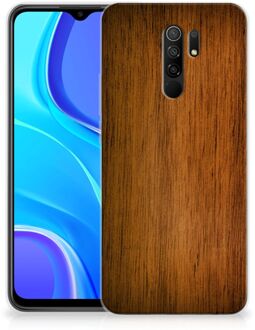 B2Ctelecom Smartphone hoesje Xiaomi Redmi 9 Leuk Case Super als Vaderdag Cadeaus Donker Hout