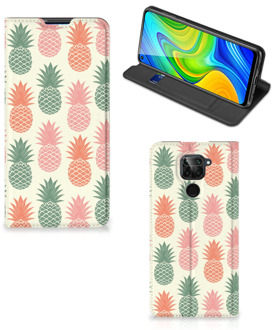 B2Ctelecom Smartphone Hoesje Xiaomi Redmi Note 9 Leuk Bookcase Ananas