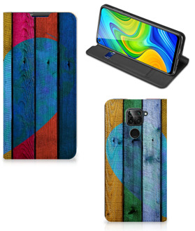 B2Ctelecom Smartphone Hoesje Xiaomi Redmi Note 9 Mobiel Bookcase Wood Heart