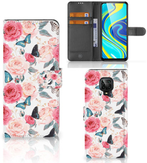 B2Ctelecom Smartphone Hoesje Xiaomi Redmi Note 9 Pro | Note 9S Flipcase Cadeautjes voor Moederdag Butterfly Roses