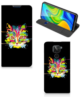 B2Ctelecom Smartphone Hoesje Xiaomi Redmi Note 9 Wallet Case Leuke Verjaardagscadeaus Cat Color