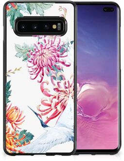 B2Ctelecom Smartphonehoesje Customize Samsung Galaxy S10+ GSM Hoesje met Zwarte rand Bird Flowers