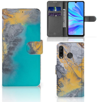 B2Ctelecom Smartphonehoesje Huawei P30 Lite Design Marble Blue Gold