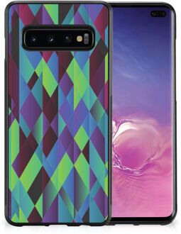 B2Ctelecom Smartphonehoesje met naam Samsung Galaxy S10+ TPU Silicone Hoesje met Zwarte rand Abstract Groen Blauw