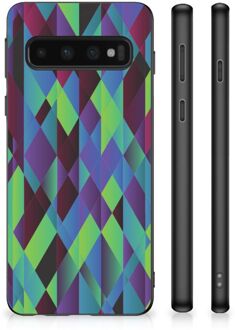 B2Ctelecom Smartphonehoesje met naam Samsung Galaxy S10 TPU Silicone Hoesje met Zwarte rand Abstract Groen Blauw