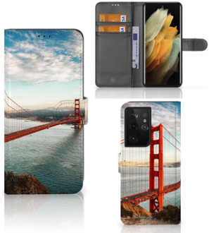 B2Ctelecom Smartphonehoesje met naam Samsung Galaxy S21 Ultra GSM Hoesje Golden Gate Bridge