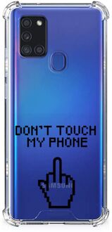 B2Ctelecom Smartphonehoesje Samsung Galaxy A21s Telefoon Hoesje met doorzichtige rand Finger Don't Touch My Phone