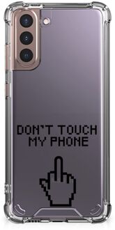 B2Ctelecom Smartphonehoesje Samsung Galaxy S21 Plus Telefoon Hoesje met doorzichtige rand Finger Don't Touch My Phone