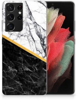 B2Ctelecom Smartphonehoesje Samsung Galaxy S21 Ultra Smartphone hoesje Marble White Black