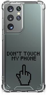 B2Ctelecom Smartphonehoesje Samsung Galaxy S21 Ultra Telefoon Hoesje met doorzichtige rand Finger Don't Touch My Phone