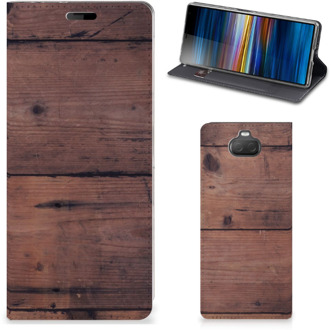 B2Ctelecom Sony Xperia 10 Book Wallet Case Old Wood