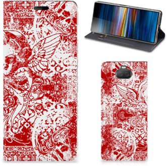 B2Ctelecom Sony Xperia 10 Mobiel BookCase Angel Skull Red