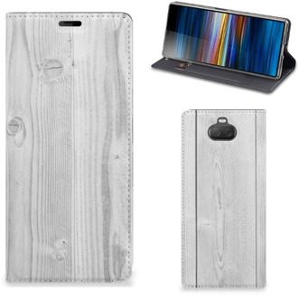 B2Ctelecom Sony Xperia 10 Plus Book Wallet Case White Wood