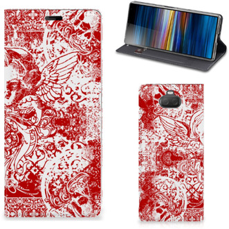 B2Ctelecom Sony Xperia 10 Plus Mobiel BookCase Angel Skull Red