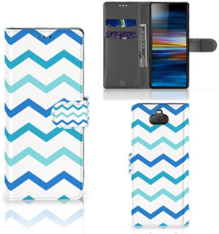 B2Ctelecom Sony Xperia 10 Telefoon Hoesje Zigzag Blauw