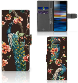 B2Ctelecom Sony Xperia 10 Telefoonhoesje met Pasjes Pauw met Bloemen