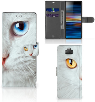 B2Ctelecom Sony Xperia 10 Telefoonhoesje met Pasjes Witte Kat