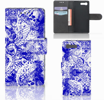 B2Ctelecom Sony Xperia X Compact Bookcase Angel Skull Blue