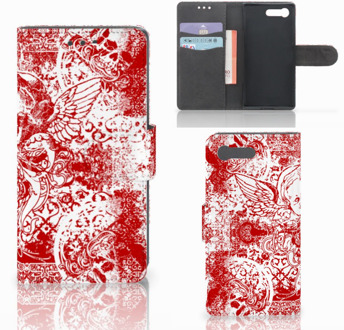 B2Ctelecom Sony Xperia X Compact Bookcase Design Angel Skull Red