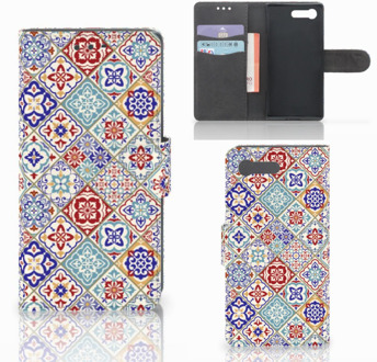 B2Ctelecom Sony Xperia X Compact Bookcase Tiles Color