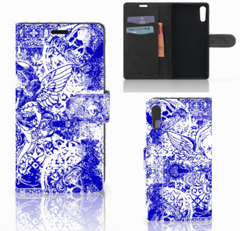 B2Ctelecom Sony Xperia XZ | Sony Xperia XZs Bookcase Angel Skull Blue