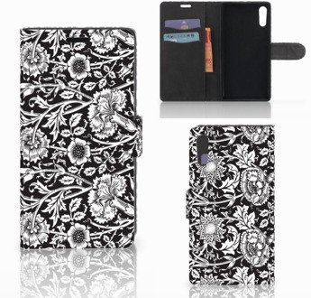 B2Ctelecom Sony Xperia XZ | Sony Xperia XZs Bookcase Black Flowers