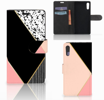 B2Ctelecom Sony Xperia XZ | Sony Xperia XZs Bookcase Black Pink Shapes