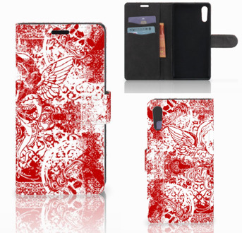 B2Ctelecom Sony Xperia XZ | Sony Xperia XZs Bookcase Design Angel Skull Red