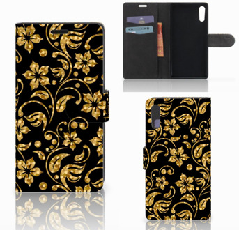 B2Ctelecom Sony Xperia XZ | Sony Xperia XZs Bookcase Design Gouden Bloemen