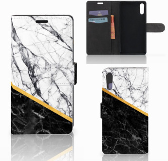 B2Ctelecom Sony Xperia XZ | Sony Xperia XZs Bookcase Marble White Black