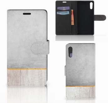 B2Ctelecom Sony Xperia XZ | Sony Xperia XZs Bookcase Wood Concrete